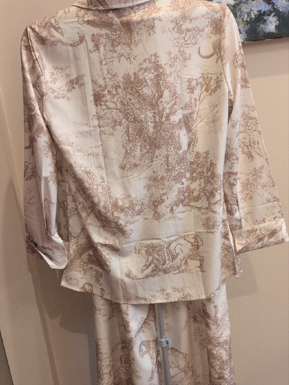 Wide Leg Women’s Pants - Cream Toile Print - Picture 8 of 10